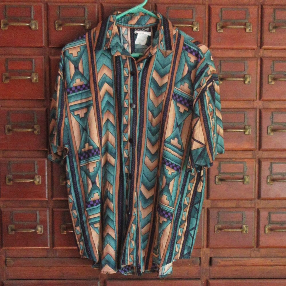 Vintage Short Sleeve Rayon Top Blouse Shirt